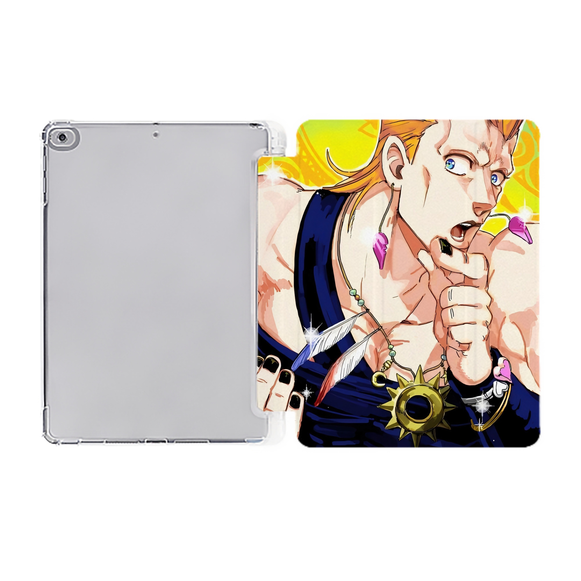 （画像用） ジョジョの奇妙な冒険 JoJo's Bizarre Adventure IPad ケース ペン収納付き 三つ折りスタンド PUレザー×シリコン 対応機種9.5/10.5/10.9インチ